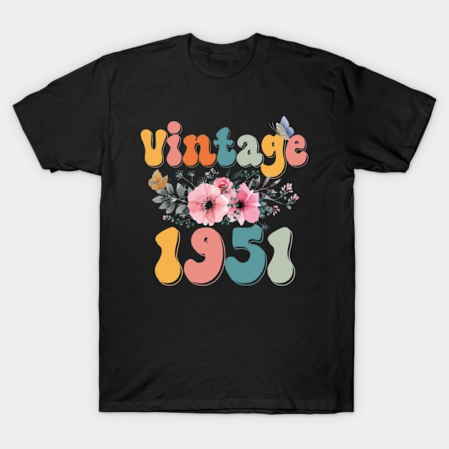 Vintage 1951 Floral Retro Groovy 72nd Birthday T-Shirt by Kens Shop